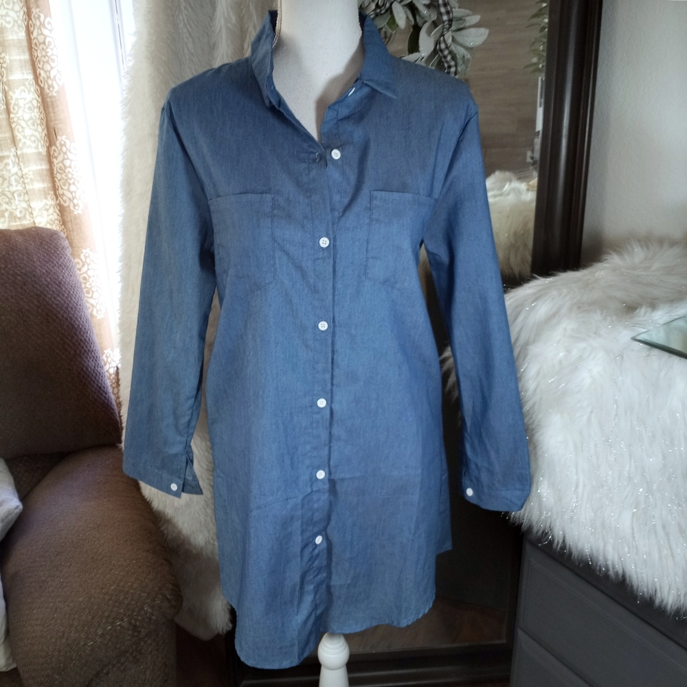 BLUE DENIM SHIRT DRESS W/POCKETS SZ.XL EUC